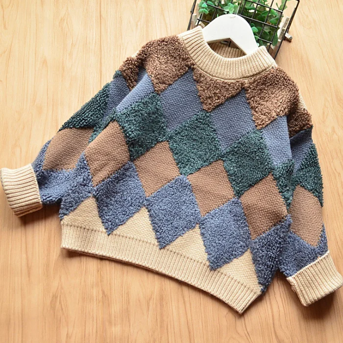 
YY10129B Wholesale fashion diamond pattern pullover kids boys 100% pure cashmere argyle sweater 
