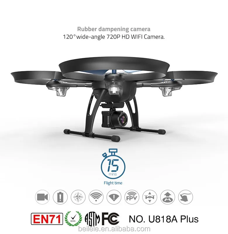 Traveler Beginner Drone with Optical Anti-Shake HD FPV Camera 1280 x 720P UDI U818A-Plus WIFI Altitude Hold Stable Quadcopter