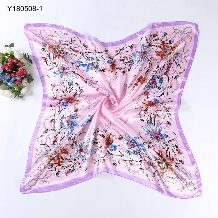 women headwrap 90x90cm luxury various printing square silk satin scarf