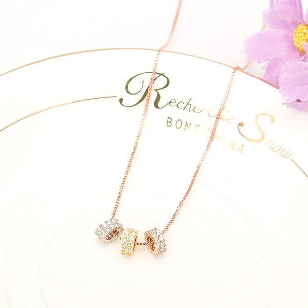 LUOTEEMI Wholesale Stock Fashion Cubic Zirconia Element Crystal 3 Loops Pendant Rose Gold Jewelry Necklace