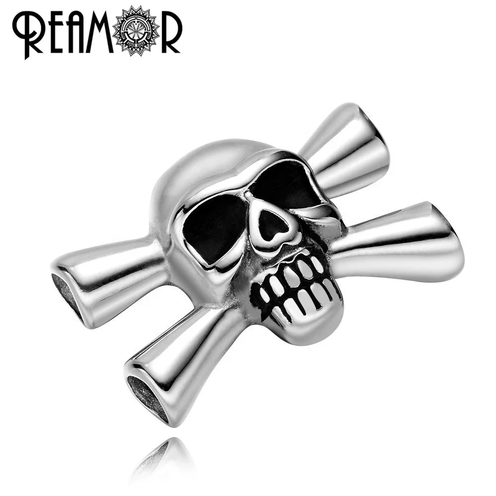 Подвеска REAMOR из нержавеющей стали 316L с изображением пиратского черепа для мужчин двойной кожаный браслет фурнитура изготовления ювелирных изделий своими руками
