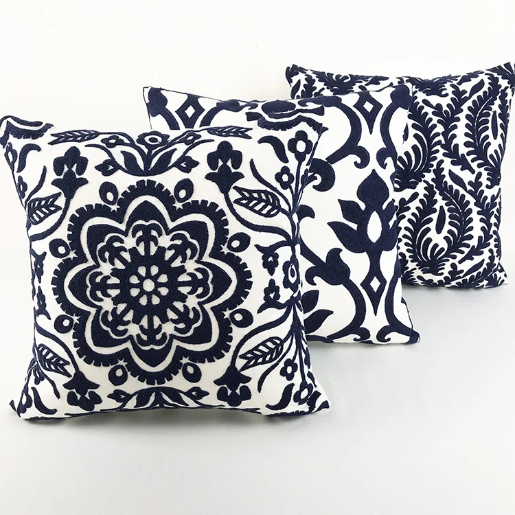 White and Black Sofa Cushion Embroidery Throw Pillow Cover Square Cushion Case Home Decor
