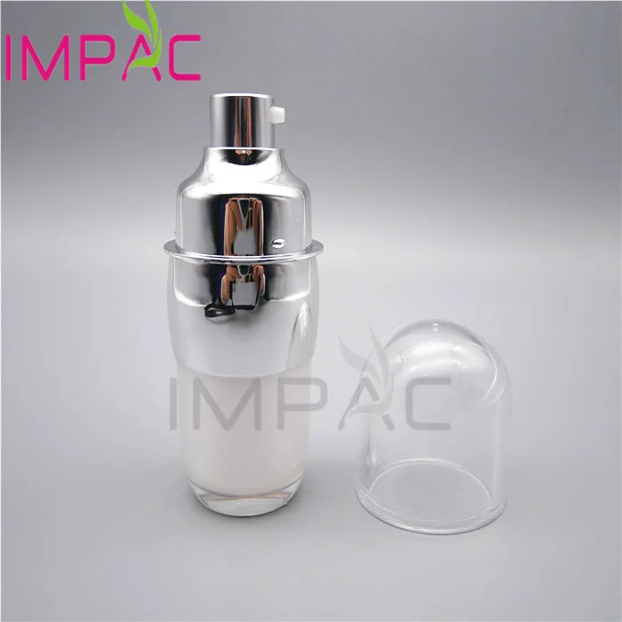Luxury airless serum pump bottle with silver vacuum pump for cosmetics