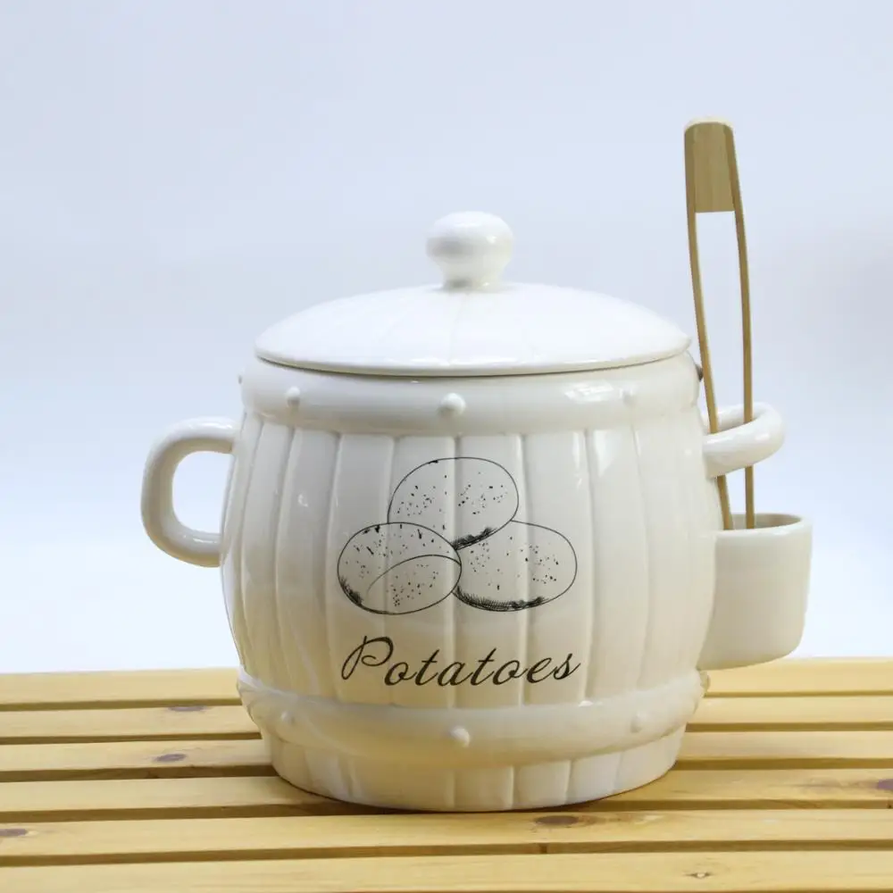 Керамическая банка для хранения лука/картофеля/чеснока с крышкой