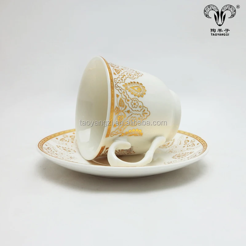 Customized Promotion Ceramic Porcelain Gold Rim Tea Cup Coffee Cup with Saucer