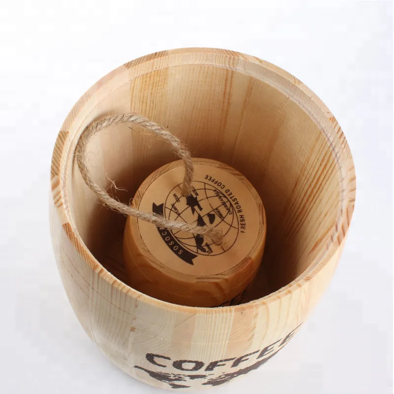 on sale eco-friendly movable lid wood tea box mini coffee bean barrel