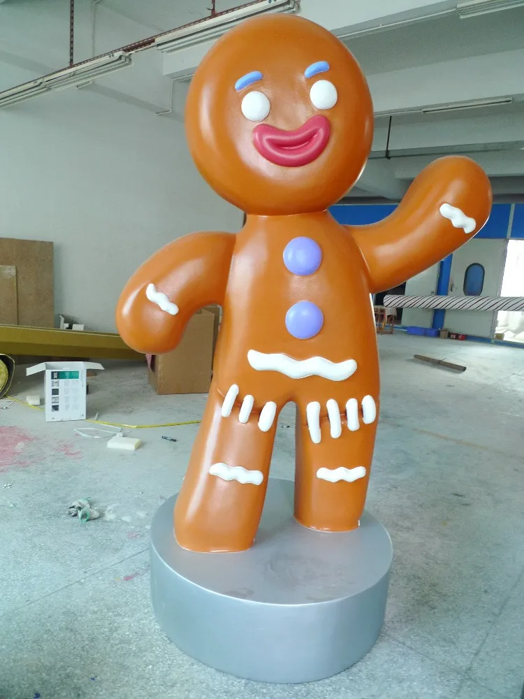 outdoor big size fiberglass ginger bread man Christmas decoration bread man sculpture