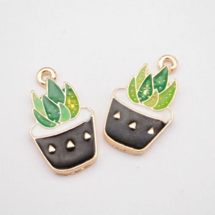 Factory wholesale hot zinc alloy colorful enamel cactus charms for DIY necklace