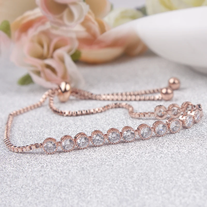 Exquisite Classic Round Cut Cubic Zirconia CZ Crystal Bolo Bracelets Adjustable for Women Girls Children