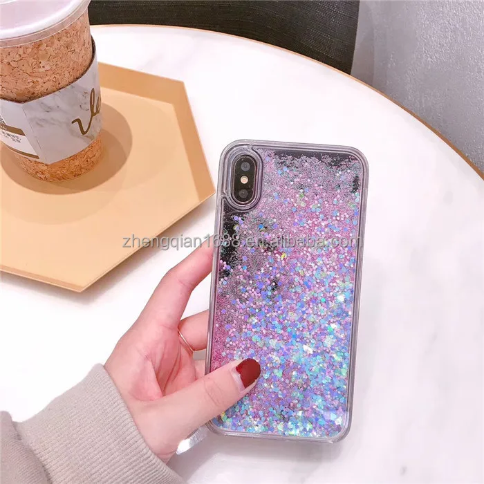 Colorful Moving Stars Heart Liquid Glitter Quicksand Phone Case For iphone X 6 7 8 plus 3D Bling Colours Quick Sand Cover Shell