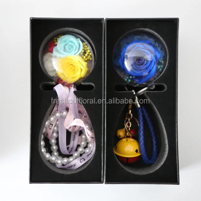 2018 New Product Key Chains Real Natural Preserved Roses In Glass Ball