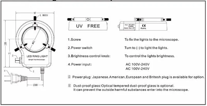 Vision Lighting Microscope LED Ring with Dimmer for Video Microscope