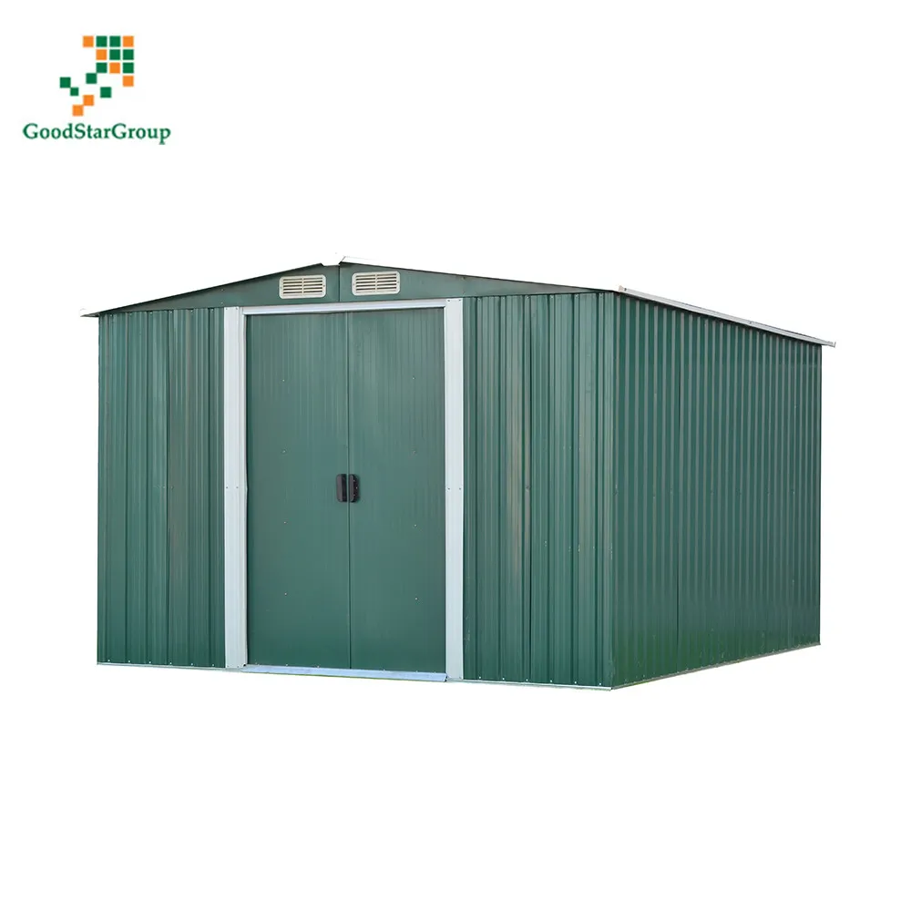 Garden shed, metal storage shed with flat roof or gable roof