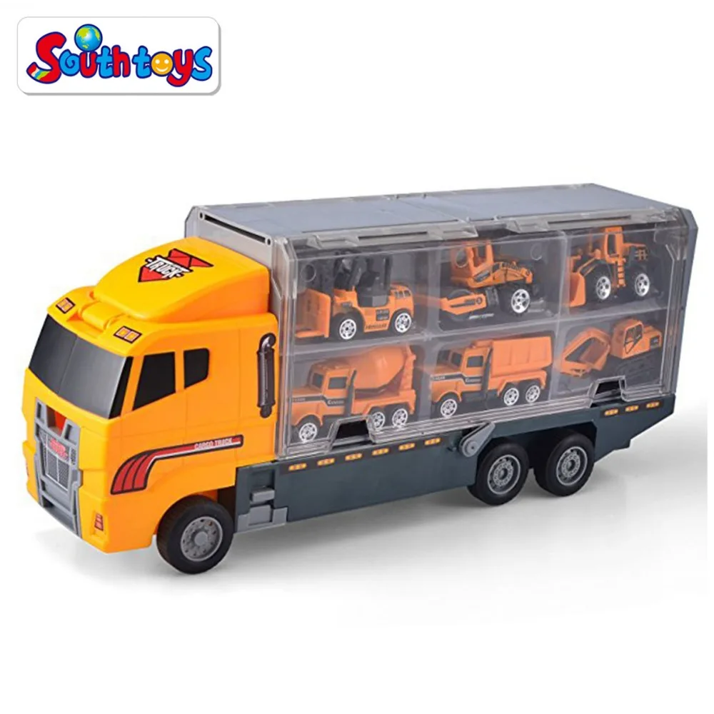 6 in 1 Die-cast Construction Metal Vehicle Transport Carrier Truck Car Toy For Kids