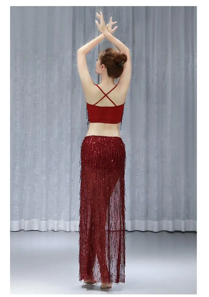 
QC3093 Wuchieal Latest Special Sequin Fringe Cloth Belly Dance Wear 
