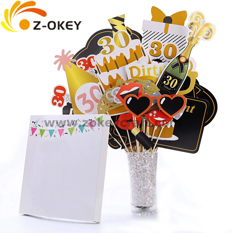 30th Birthday Party Photo Booth Props (52Pcs) for Her Him Dirty Thirty 30th Birthday Gold and Black Decorations 30 Birthday Par