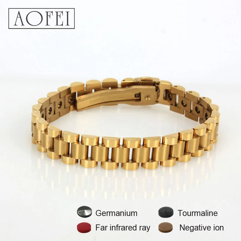 Health Magnetic gold Stainless steel Watches Chains Chain Link Bracelet with stone