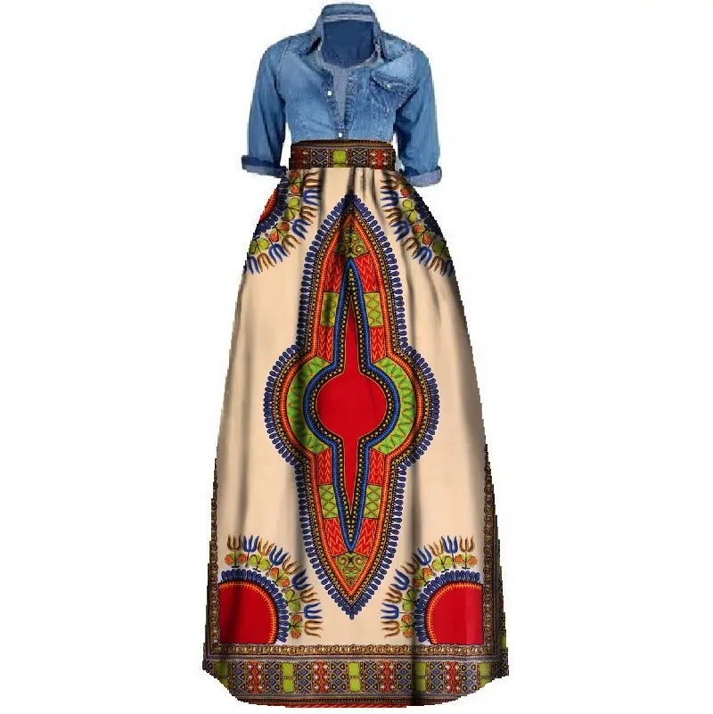 2018 hot sale new style wax print fabric african dress designs traditional long women skirt