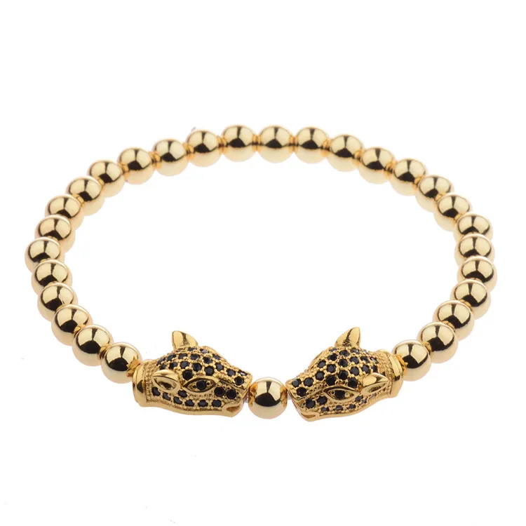 Factory 2024 Hot Selling Leopard Head Charms Beads Bracelet Gold Plating Copper Beads Bangle Bracelets Women Lovers