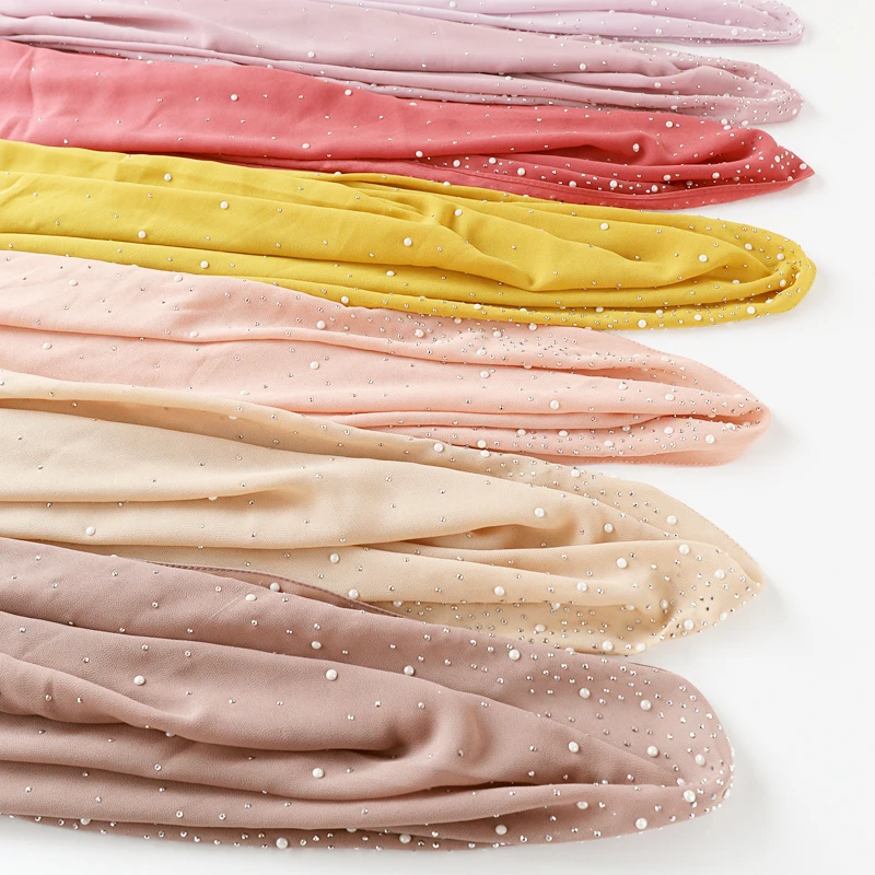 Factory Sale Plain Chiffon With Gold Beads Women Glitter Scarf Luxury Diamond Scarves Hijab