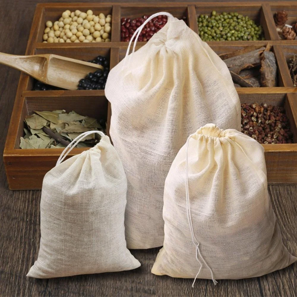 
Reusable Drawstring Cotton Bags, Herbs Cheesecloth Bags, cotton packing bags 