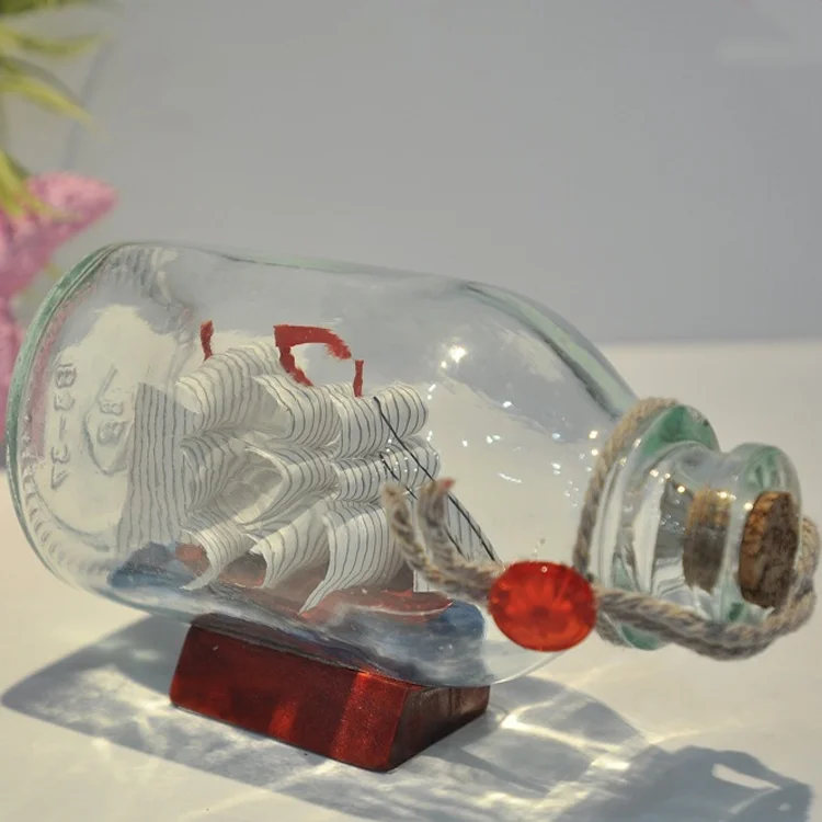 Sailing Boat in Drift Bottle Mediterranean Glass Pirate Ship Wishing Bottle