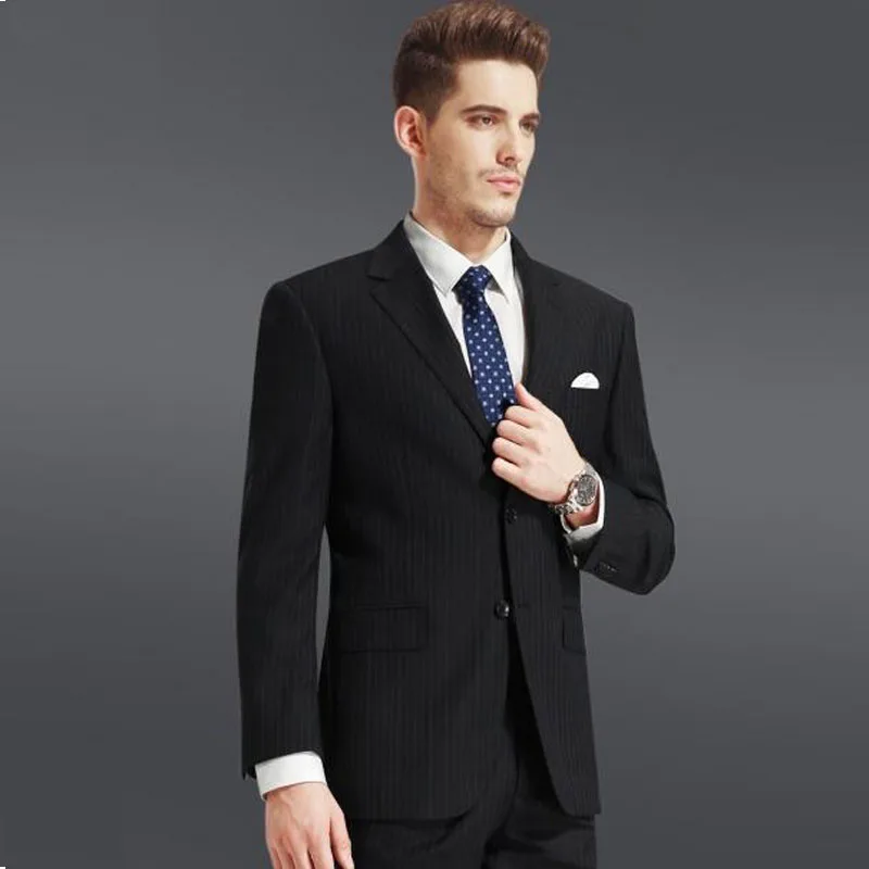 High quality 50% striped wool fabric mens blazer suits slim coat pants suits design whole three piece suits for young people
