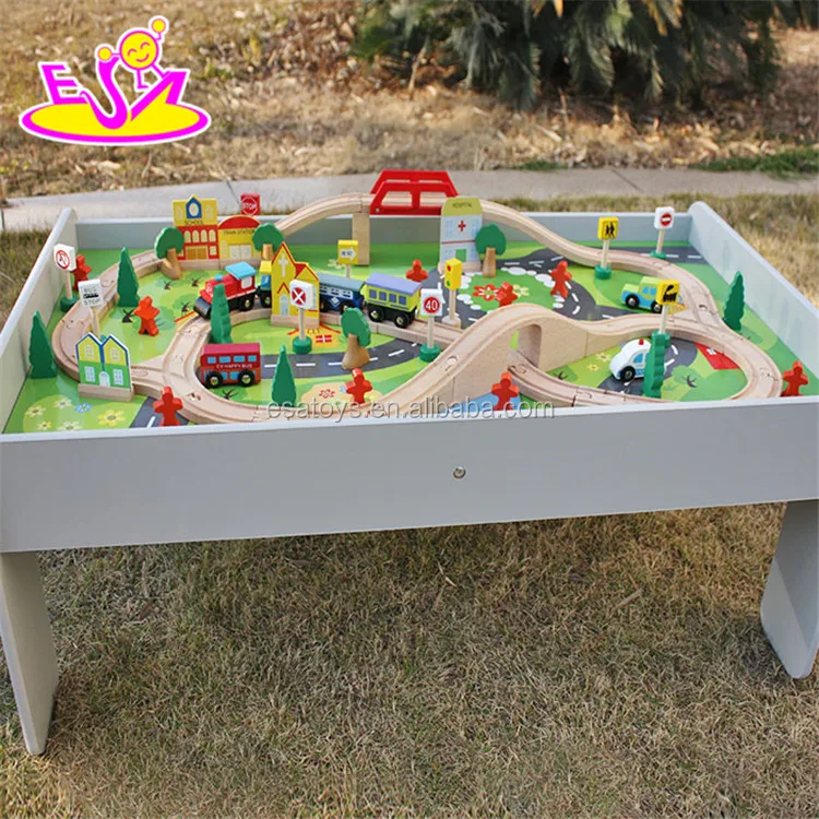 Wholesale cheap educational kids activity toys wooden train table set W04C070