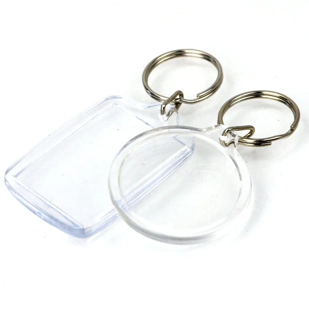Wholesale hotel keychain Blank Clear epoxy acrylic plastic rectangle circle photo frame key chain