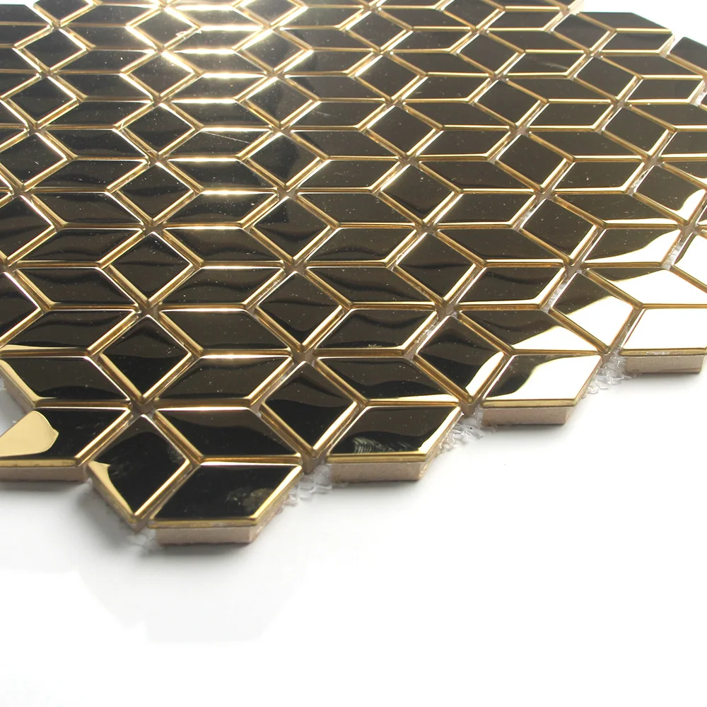 Rhombus shape gold and silver stainless steel mosaic wall tiles for home decoration design