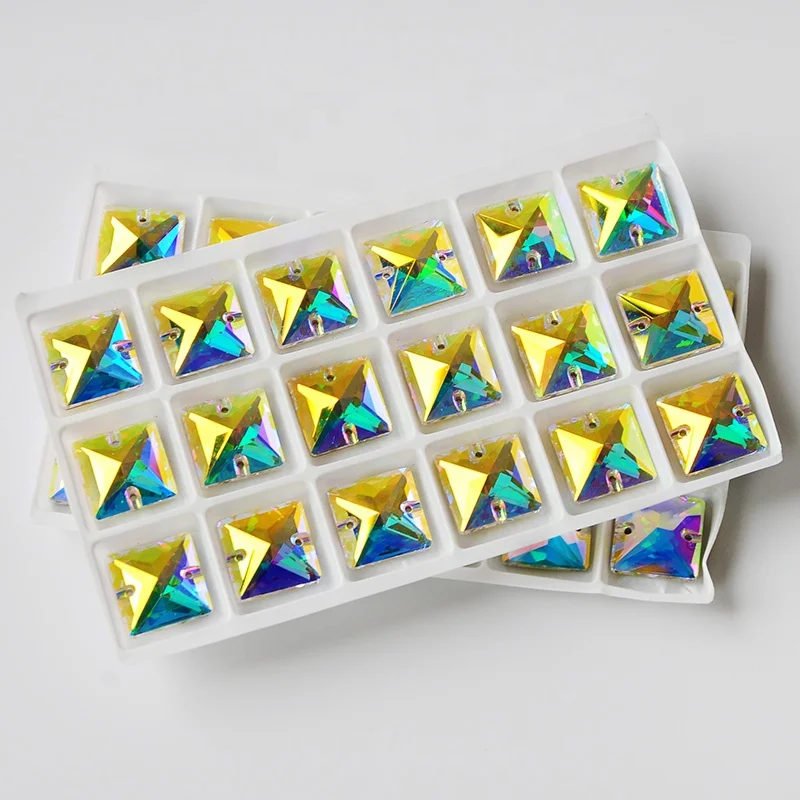 Yanruo AB Color Sew On Glass Crystal Sewing  Rhinestone Crystal Flat Back Rhinestone For Dresses