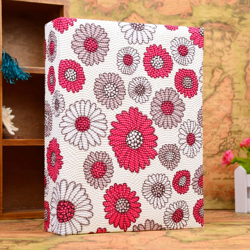 New 4R Vintage Photo Album In 6 Inch Flower Leather Photo Albums for Lover Baby Wedding Scrapbooking 200 Pockets Interleaf Type