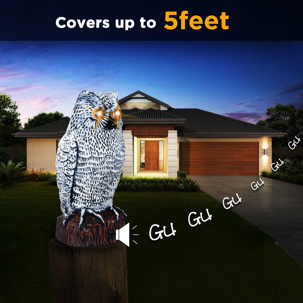Solar Powered Plastic Owl Decoy BX005 Bird Scarer Owl Decoy Keep Hawks Squirrels Birds Away