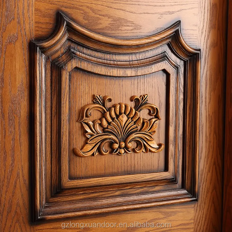 Wooden Doors High Quality Solid Wood Carving Single Front Door Solid Thailand Oak  Custom groove Carving Door