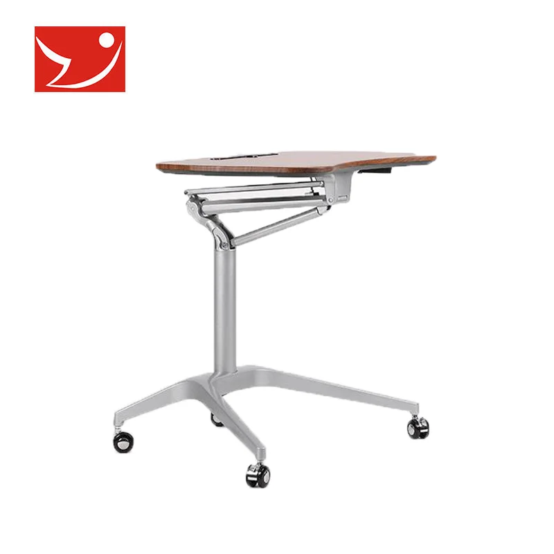 
Mobile wooden foldable laptop standing desk on wheels 