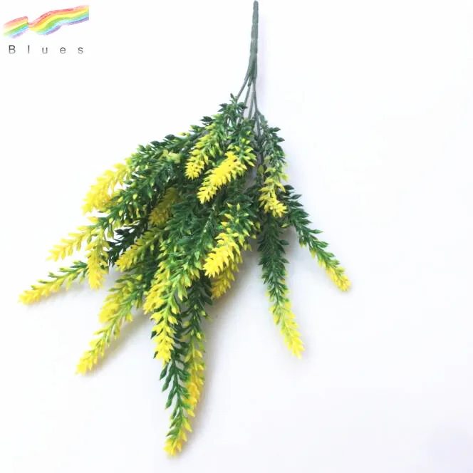 Plastic artificial lavender flower flocked bouquet decoration