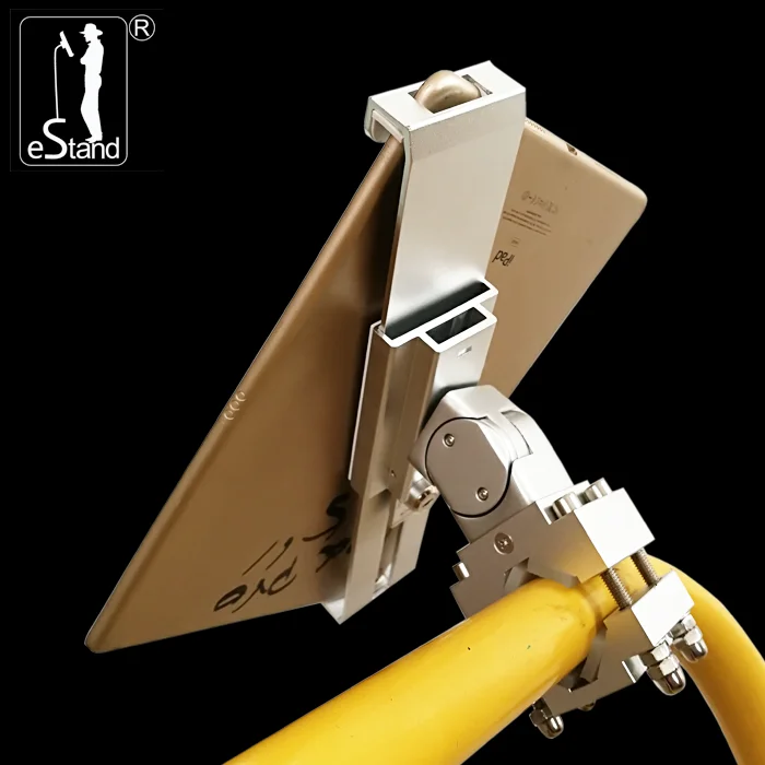 eStand 24008Q Handcart Clamp Bracket 7-11 inch Adjustable 360 Degree Rotating Metal Secured Tablet Pc Stand Holder