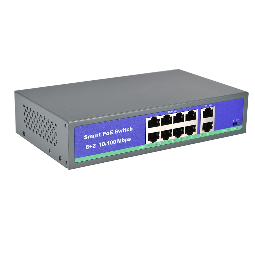 
CCTV Standard 48V POE switch 8CH 8+2 Port 15.4W/30W IEEE 802.3af/IEEE 802.3at 2 uplink Port 120W For Security POE IP Camera 250M 