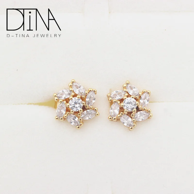 Turkish Gilded 14 K Gold Style Fashion Color Zircon Girl Stud Earrings