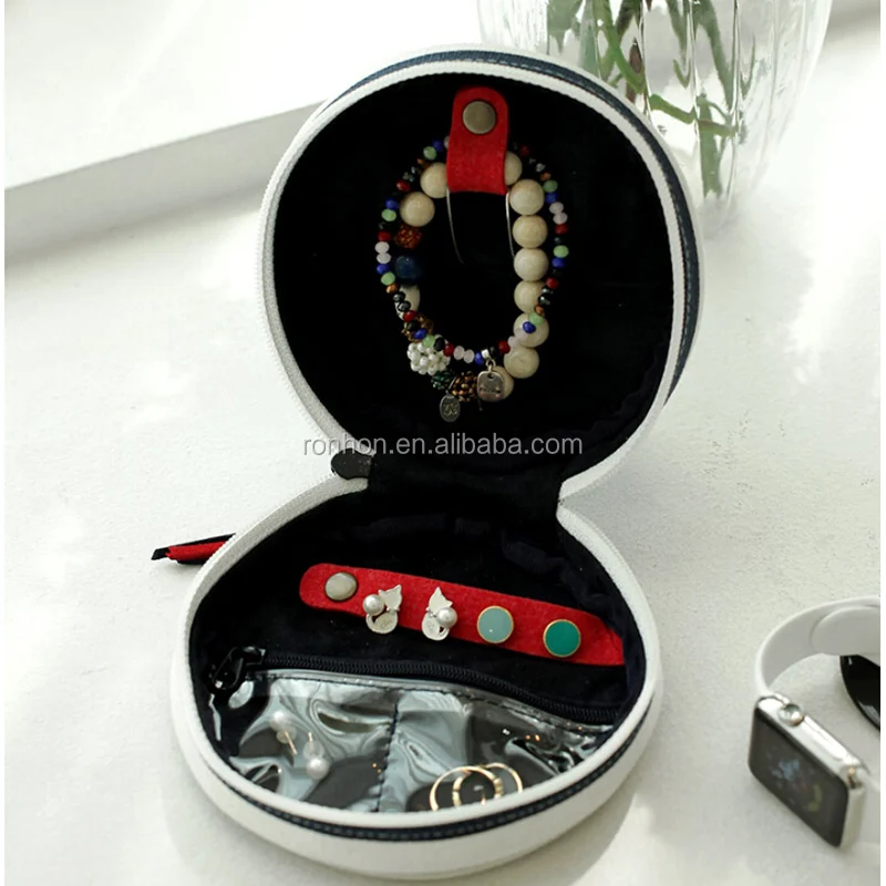 
Round Canvas Jewelry Pouch Small Round Zipper Pouch For Earring Stud Ring Storage 