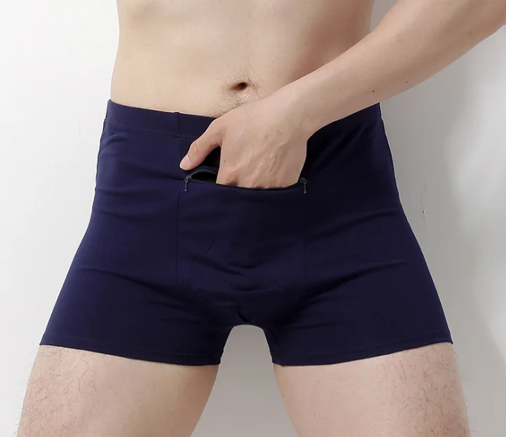 China men underwear with pocket manufacture 100% bamboo pure soft secret pocket underwear mens zipped pocket boxer plus size