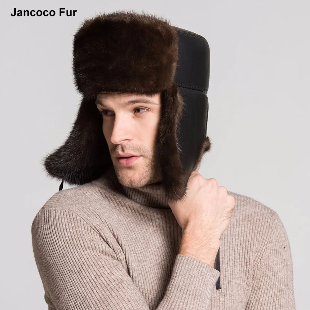 2021 Hot Sale Winter Warm Genuine Sheepskin Leather Mink Fur Ushanka Hat For Men