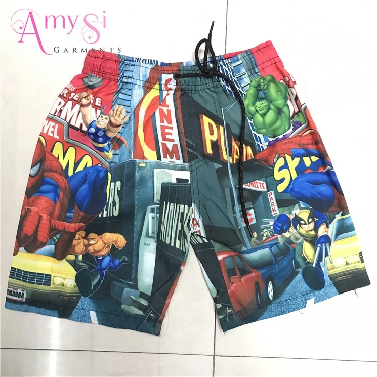 WSL003 assorted flower cartoon print boy polyester beach swimming surf board shorts for kids 4 - 8 years old