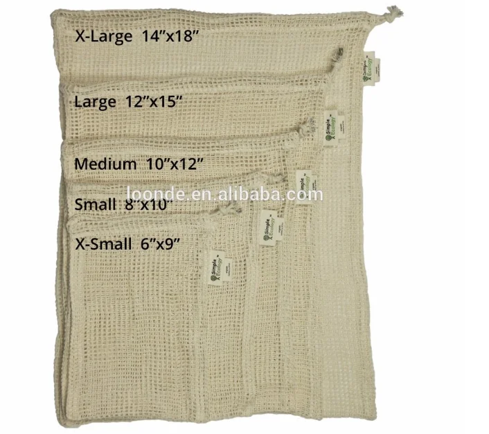 Reusable Cotton Mesh Produce Bag heavy duty double- Organic Cotton Grocery Bag -Zero Waste & drawstring