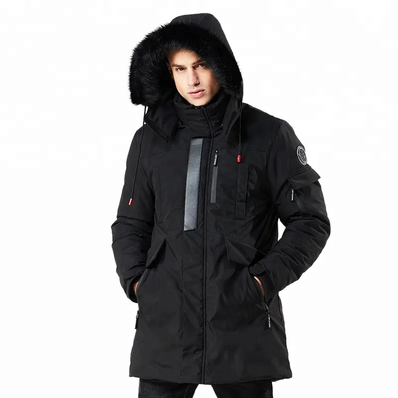 MOQ 1 Wholesale Windbreaker Long Fashion Fur Hooded Men Winter Parka
