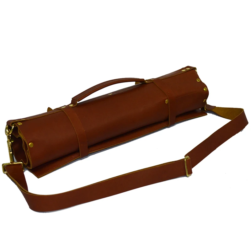 Custom Vintage Style High Quality Cow Leather Chefs Knife Roll Up Tool Bag