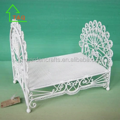 
Miniature Dolls House 1:12 Bedroom Furniture White Wire Wrought Iron Rocking Bed 