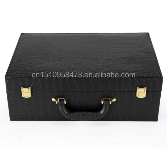 High end travelling wooden box leather cover suitcase with golden handle