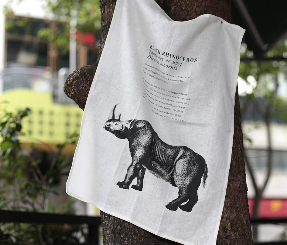 wildlife style pure flax  linen kitchen tea towel with custom design printed