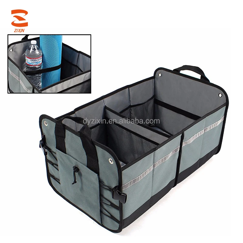 The Popular Car Trunk Organizer Foldable Storage Box with 12 Pockets and 2 Elastic Straps for SUV Vans Cars Trucks